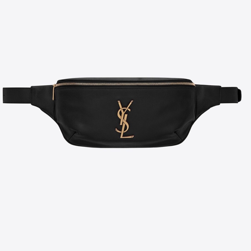Cassandre Classic Belt Bag in Grain De Poudre Embossed Leather in Black / Gold
